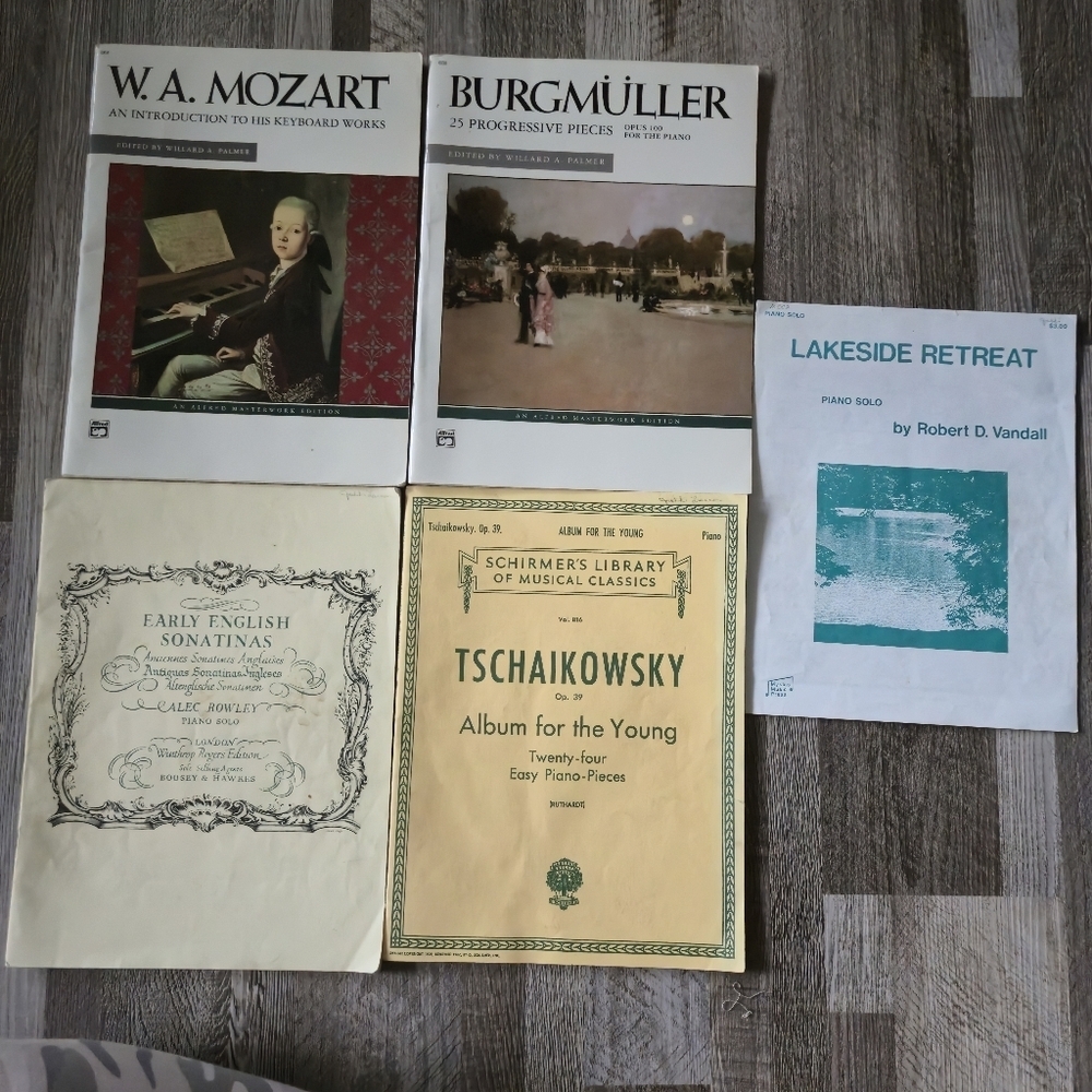 W.A. Mozart‎ Burgmüller Tchaikovsky Vintage Classical Piano Sheet Music Lot Of 5